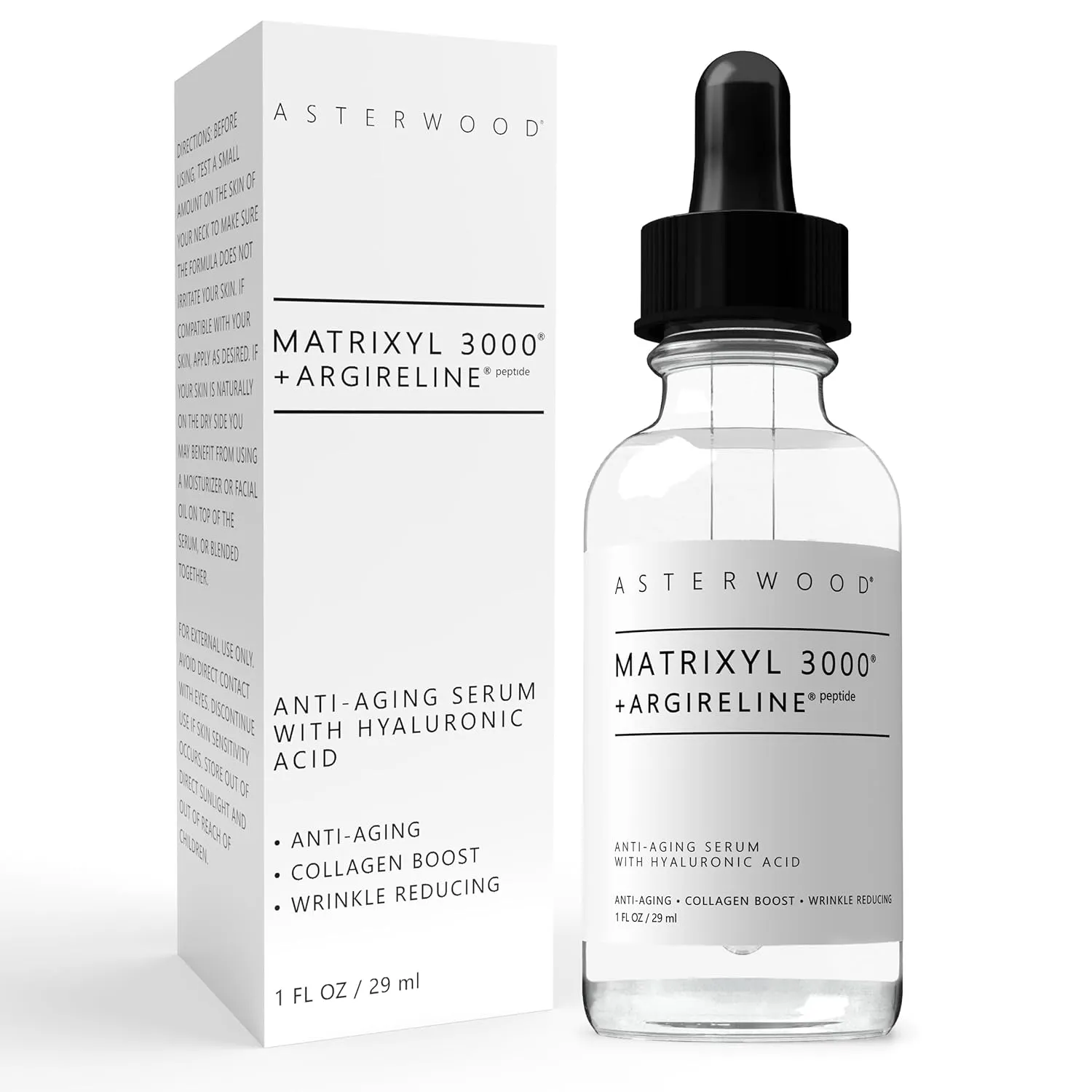 Asterwood Matrixyl 3000   Argireline Serum with Hyaluronic Acid - Anti-Aging, Wrinkle Reducing, Collagen Boosting - Fragrance-Free - 1 Fl Oz