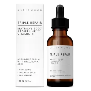Asterwood Triple Repair Matrixyl 3000   Argireline   Hyaluronic Acid   Vitamin C Serum for Face - Anti-Aging, Collagen Boosting, Hydrating - Fragrance-Free - 1 Fl Oz