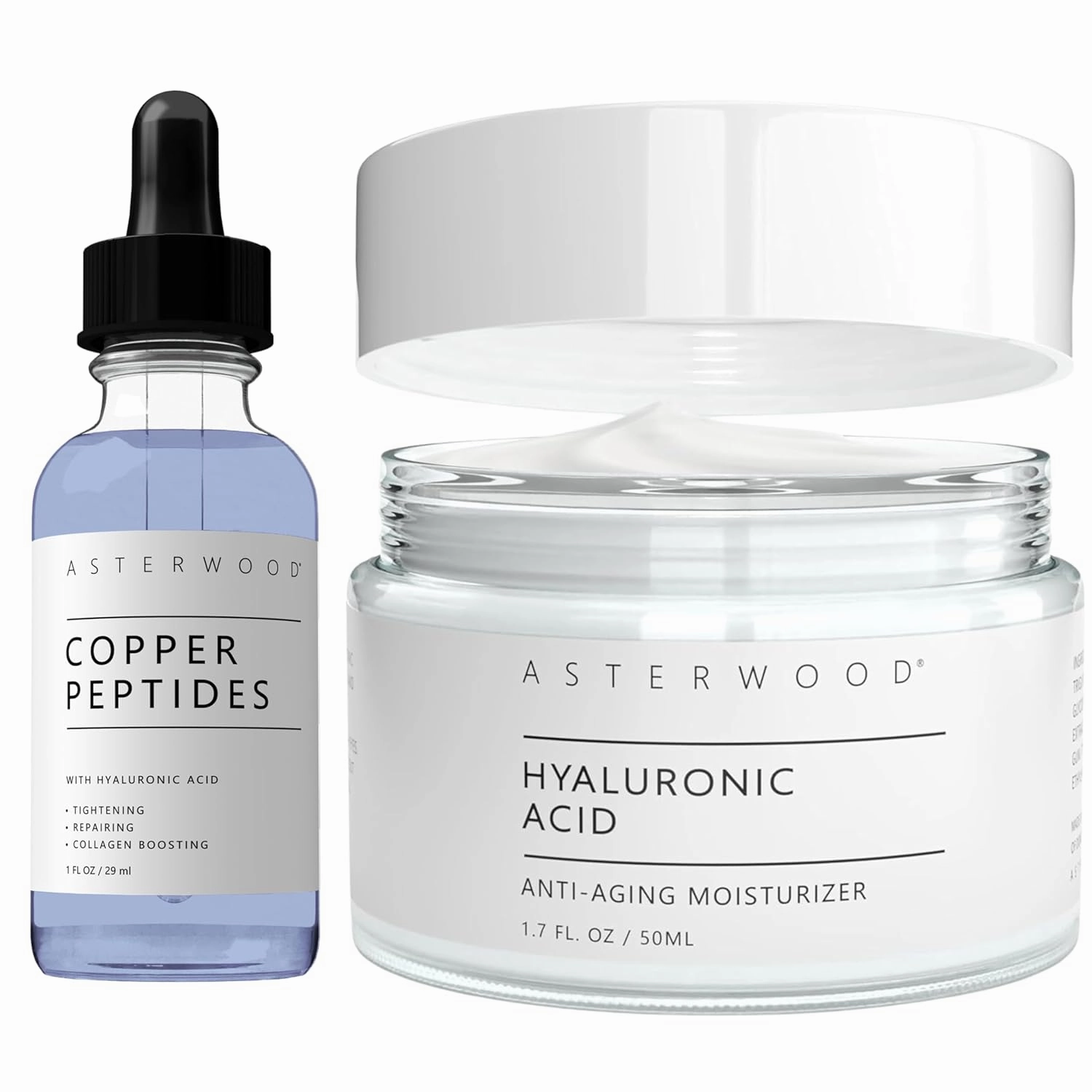 Asterwood Copper Peptides Serum 1 oz   Hyaluronic Acid Moisturizer 3.5 oz
