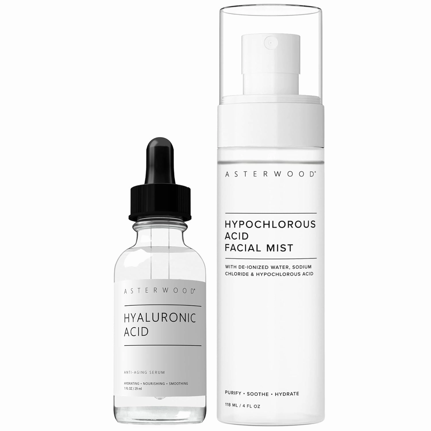 Asterwood Hyaluronic Acid Serum 1 oz   Hypochlorous Acid Facial Mist