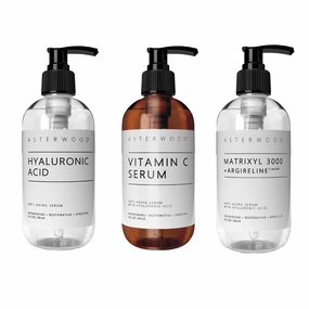 Asterwood Hyaluronic Acid Serum 8 oz   Vitamin C 8 oz   Matrixyl 3000 with Argireline Serum 8 oz