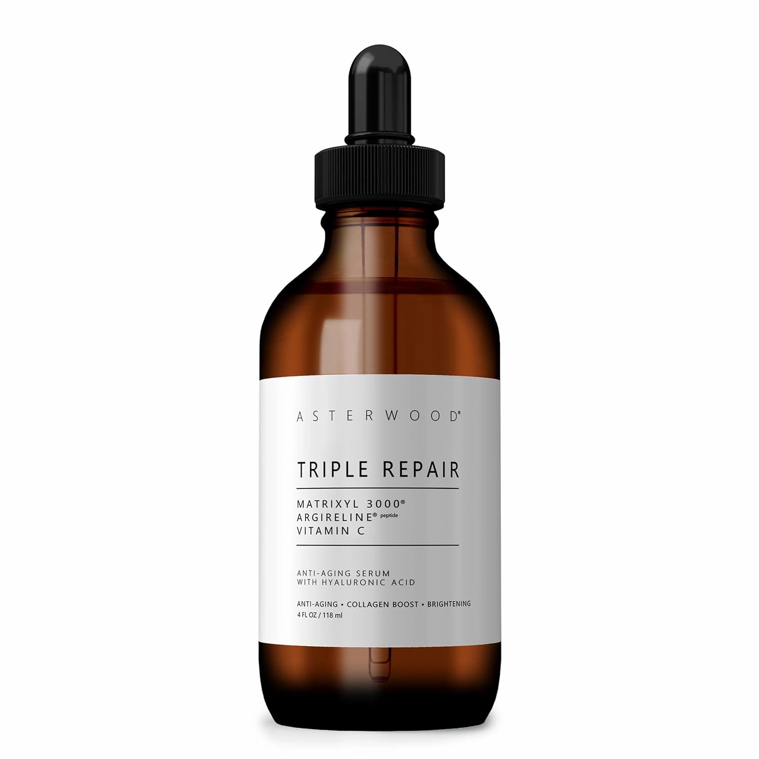 Asterwood Triple Repair Matrixyl 3000   Argireline   Hyaluronic Acid   Vitamin C Serum for Face - Anti-Aging, Collagen Boosting, Hydrating - Fragrance-Free - 4 Fl Oz