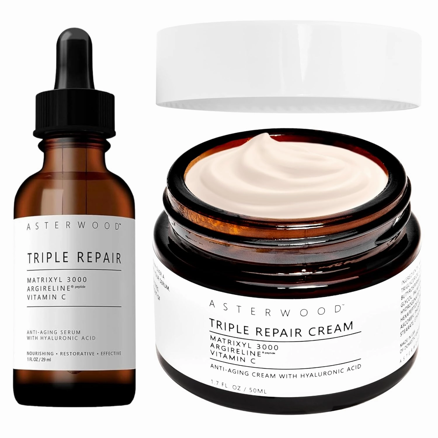 Asterwood Triple Repair Matrixyl 3000 Serum 1 oz   Triple Repair Face Cream 1.7 oz