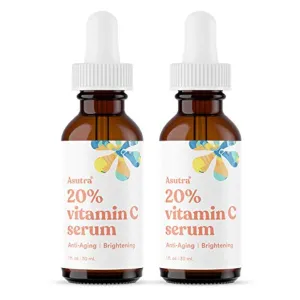 ASUTRA 20% Vitamin C Serum, 1 fl oz (Pack of 2) - Ferulic & Hyaluronic Acid, Vitamin E, Aloe, Jojoba, Brightening Face Serum