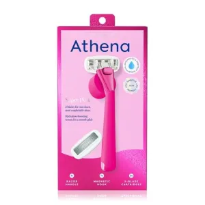 Athena-club 5-Blade Women's Razor Kit - 1 Handle, 2 Blade Refills, Magnetic Hook - Super Pink (pack of 1)