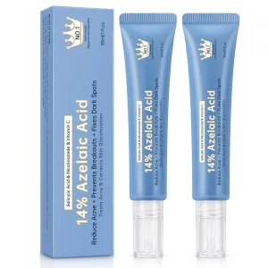 Azelaic Acid 14% Acne Cream for Redness Relief, Dark Spots, Facial Serum with Niacinamide & Vitamin C Prevent Acne Breakouts, Azelaic Acid Serum for Balance Excess Sebum & Soothe Irritation, 2 Oz.