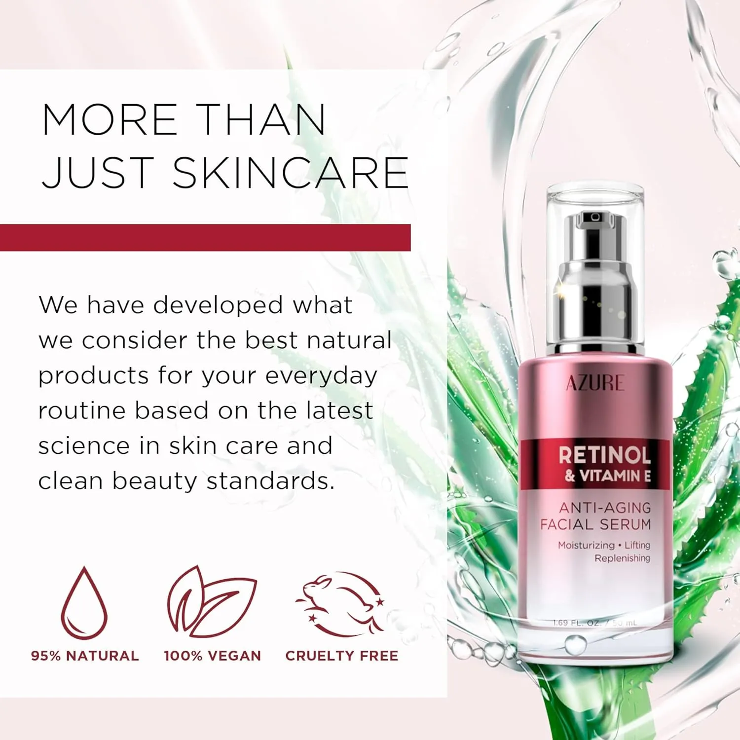 AZURE Retinol & Vitamin E Anti Aging Facial Serum - Lifting, Replenishing & Moisturizing Face Serums - Reduces Wrinkles, Fine Lines & Creases - Made in Korea - Each 50mL / 1.69 fl.oz - 2 Pack