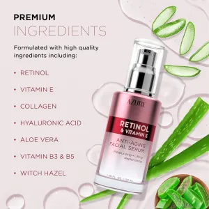 AZURE Retinol & Vitamin E Anti Aging Facial Serum - Lifting, Replenishing & Moisturizing Face Serums - Reduces Wrinkles, Fine Lines & Creases - Made in Korea - Each 50mL / 1.69 fl.oz - 2 Pack