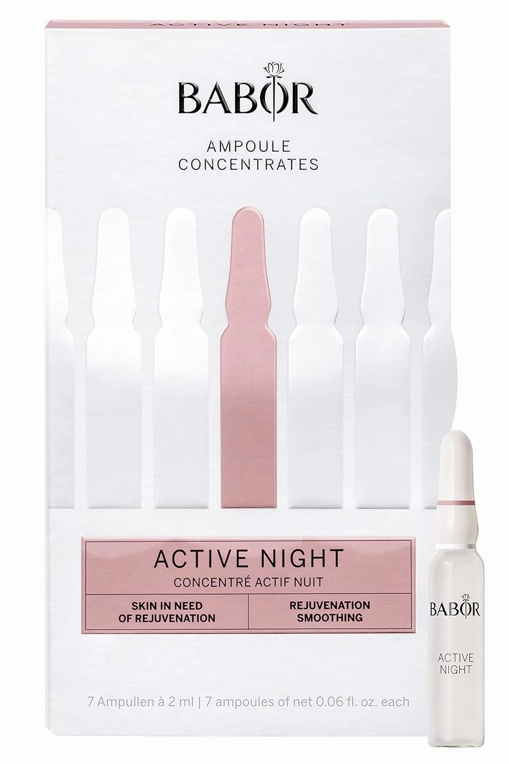 BABOR Active Night Ampoule Serum Concentrates, Hyaluronic Acid Serum, Hydrating Night Treatment, for Dry and Damaged Skin, Vegan, 0.28 oz.