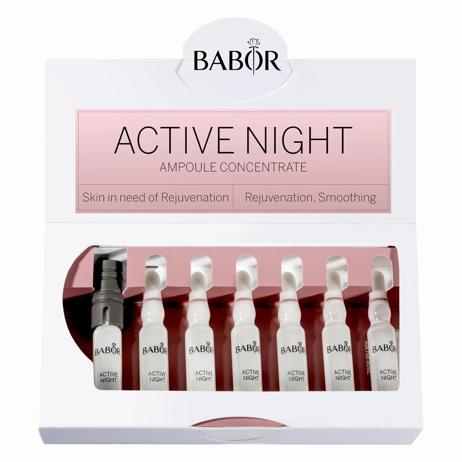 BABOR Active Night Ampoule Serum Concentrates, Hyaluronic Acid Serum, Hydrating Night Treatment, for Dry and Damaged Skin, Vegan, 0.28 oz.