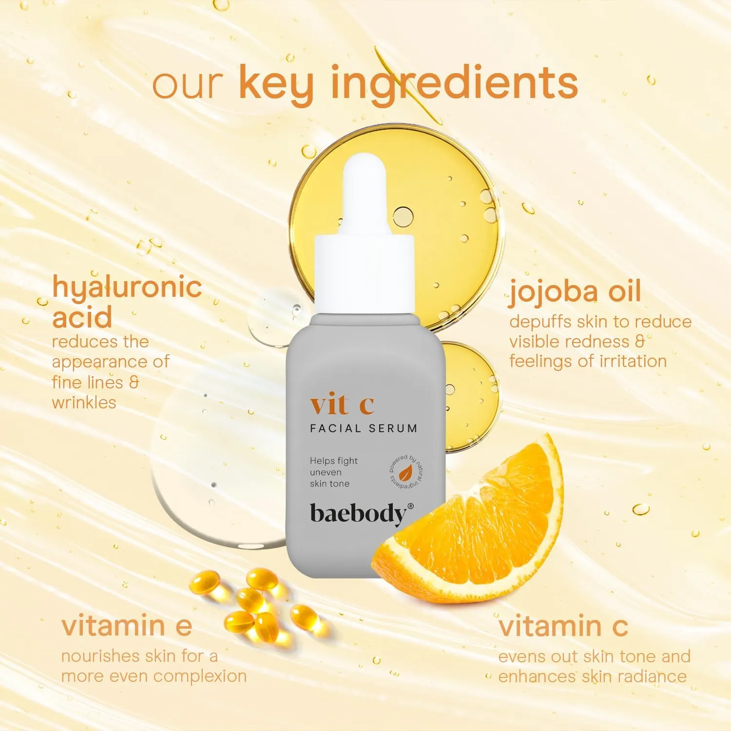 Baebody Made in USA Vitamin C Face Serum - Vitamin C Serum for Dark Spots and Dull Skin - With Hyaluronic Acid (1 fl oz/30 ml)