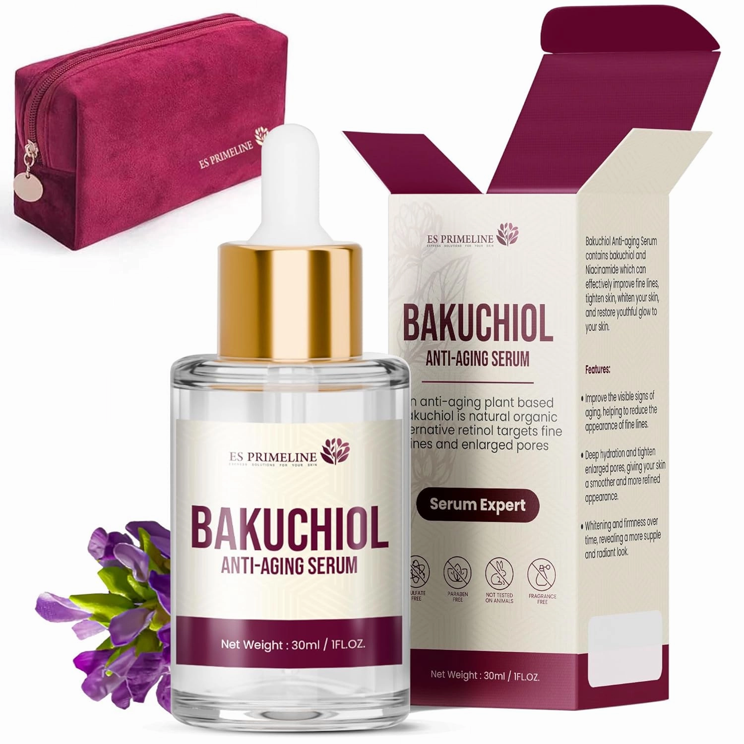 Bakuchiol Retinol Vitamin C Complex Serum for Face, Neck for Smooth Skin Ultra Hydrating Serum Anti Aging for Fine Lines Wrinkles UV friendly