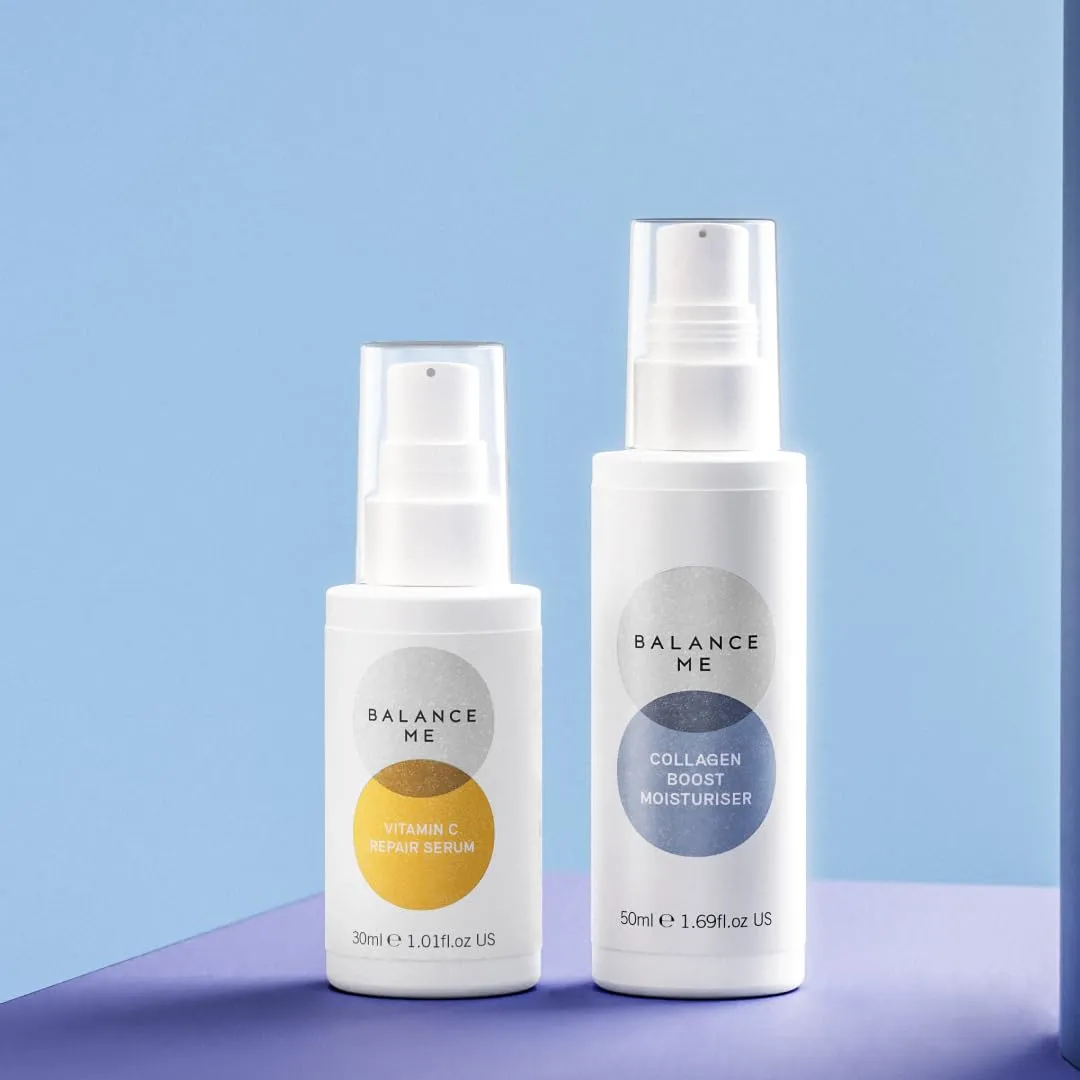 Balance Me Hydrate   Glow Bio-Active Skincare Duo - Vitamin C Repair Serum & Collagen Boost Moisturizer - Vegan & Cruelty-Free - Smooth Complexion & Reduce Hyperpigmentation