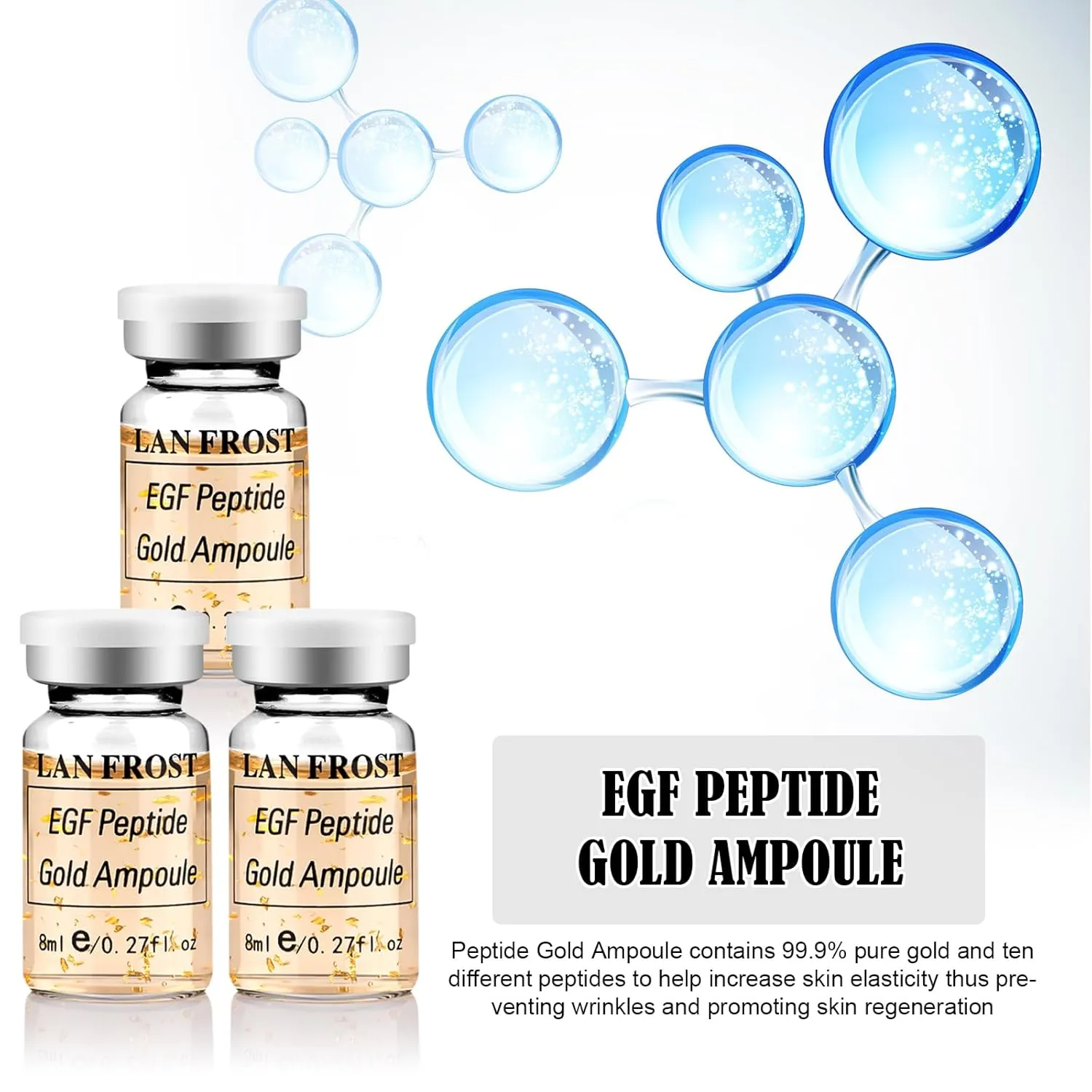BB Booster Serum Kit Serum Hyaluronic Acid Essence Skin Care Kit, EGF Peptide Gold Ampoule 0.27oz 12 Vials,Facial Treatment Serum Increases skin elasticity BB Radiance Facial Serum Kit