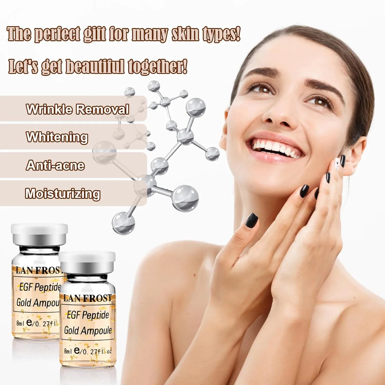 BB Booster Serum Kit Serum Hyaluronic Acid Essence Skin Care Kit, EGF Peptide Gold Ampoule 0.27oz 12 Vials,Facial Treatment Serum Increases skin elasticity BB Radiance Facial Serum Kit