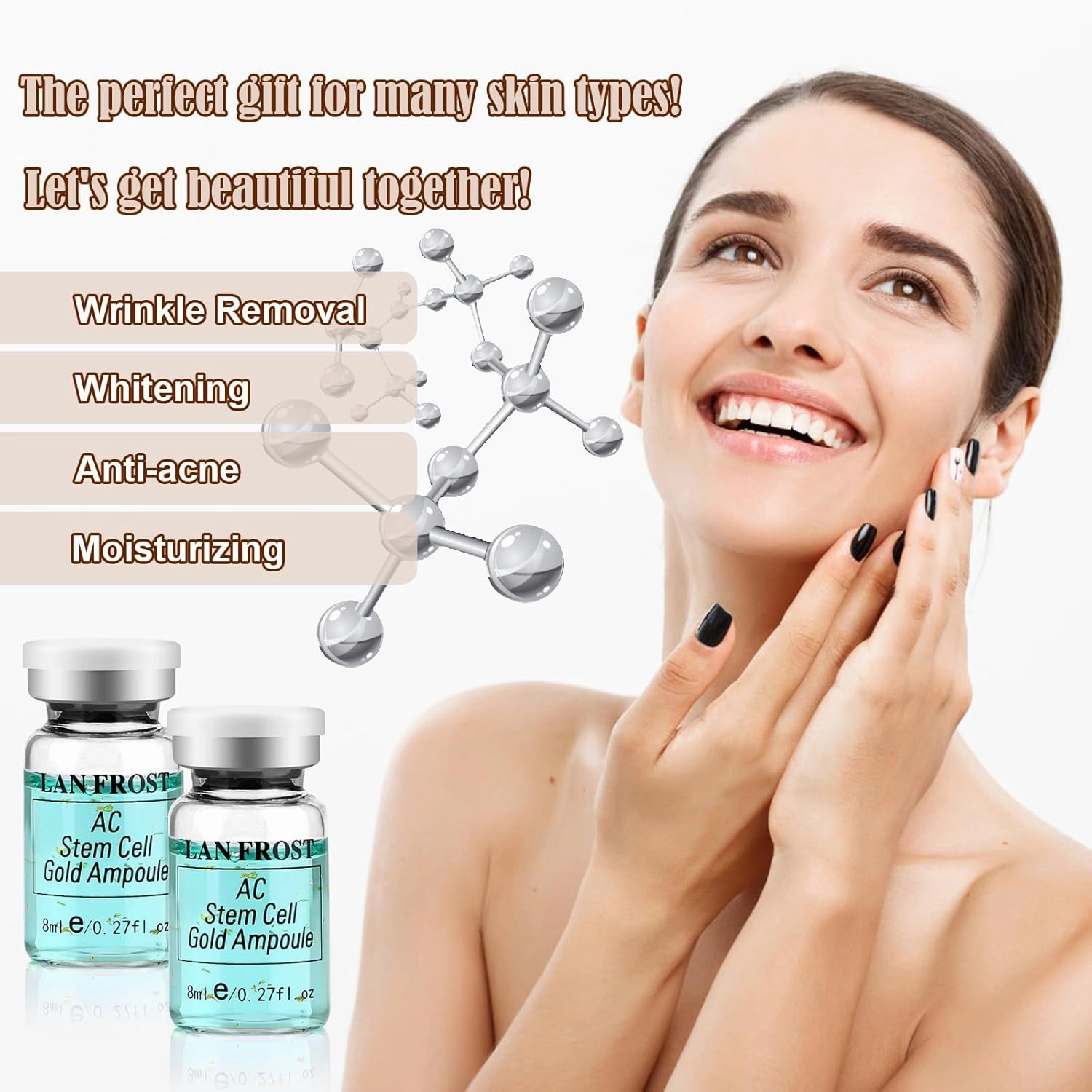 BB Facial Glow Starter Kit Serum Hyaluronic Acid, AC Stem Cell Gold Ampoule 0.27oz 12 Vials, BB Radiance Facial Serum Skin Therapy Kit