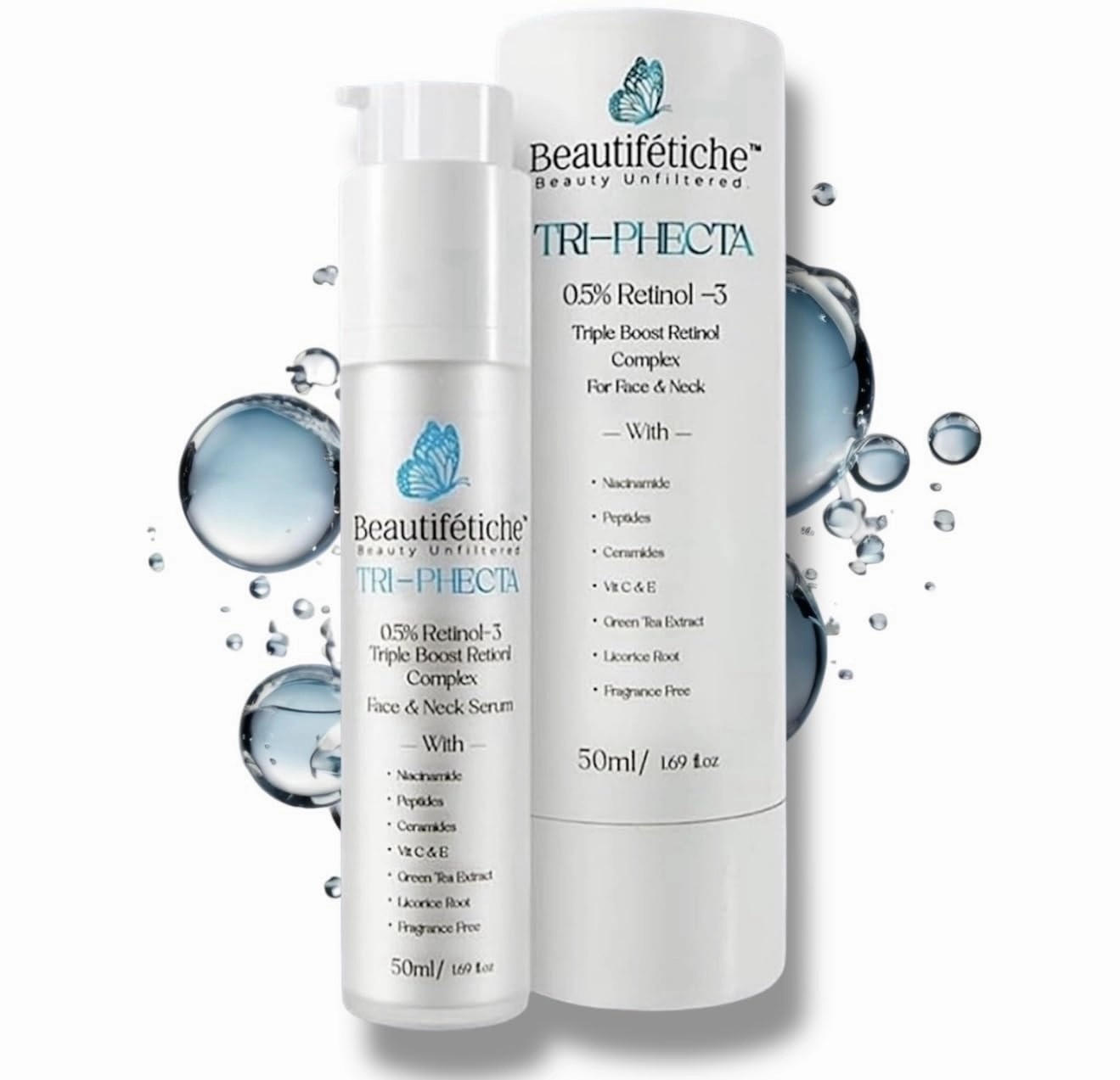 Beautifétiche TRI-PHECTA Retinol-3| 0.5% Triple Boost Retinol Serum| 1% Niacinamide | Targets Advanced Signs of Aging, Minimizes Pores & Dark Spots | 50ml/1.69 fl. Oz