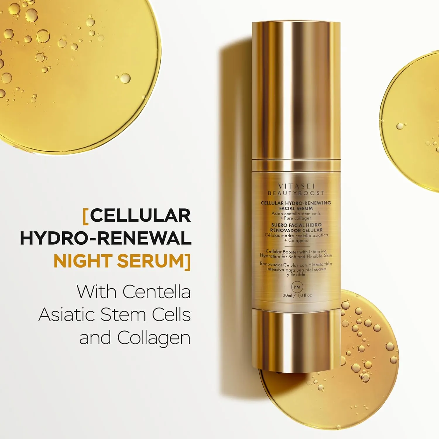 Beauty Boost Facial Serum, Anti Aging Cellular Hydro-Renewing Night Serum W/Cotton Stem Cells & Collagen for Women & Men, Hydrating Face Oil Moisturizer for Fine Lines & Wrinkles, 30 ml