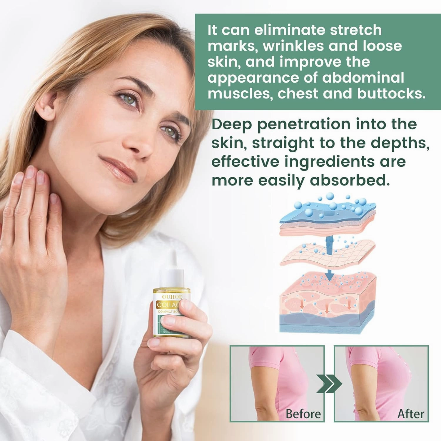 Beauty Collagen Lifting Body Oil, Women's Skin Soft Lotion, Tightening and Moisturizing Skin - Improves Elasticity and Reduces Wrinkles (3)