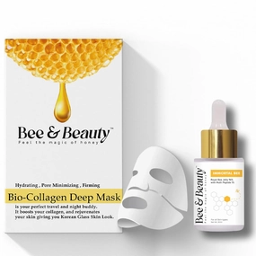 Bee & Beauty Bio-Collagen Deep Mask And Immortal Bee Face Serum Combo With Powerfull Royal Jelly Formula Deep Hydration & Firming Skincare Combo Helps Improving Skin Elasticity