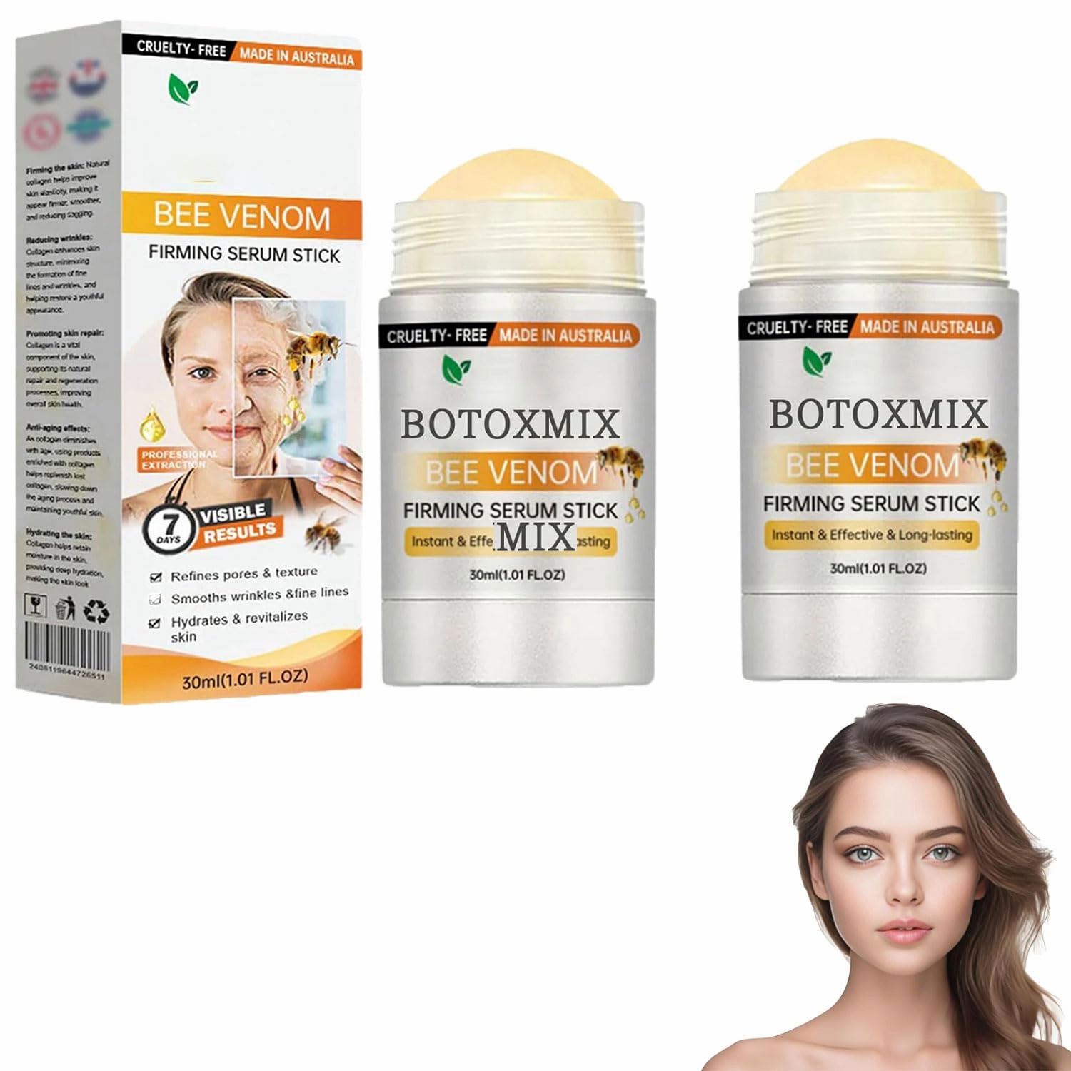 Bee Venom Firming Serum Stick, Advanced Firming & Wrinkle-Reducing Cream, Anti-Wrinkle Firming Serum Stick, Moisturizing, Lifts, Plumps and Firms Skin for All Skin Types (2 PCS)