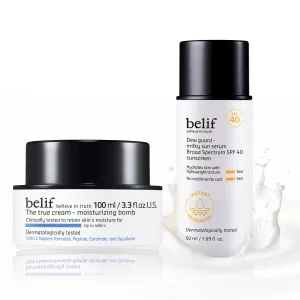 belif Ceramide & Sun Serum Duo – Moisturizing Bomb 100ml   Milky Sun Serum SPF 40 | 48hr Hydration, Barrier Repair, Lightweight UV Defense, Korean Skincare Set