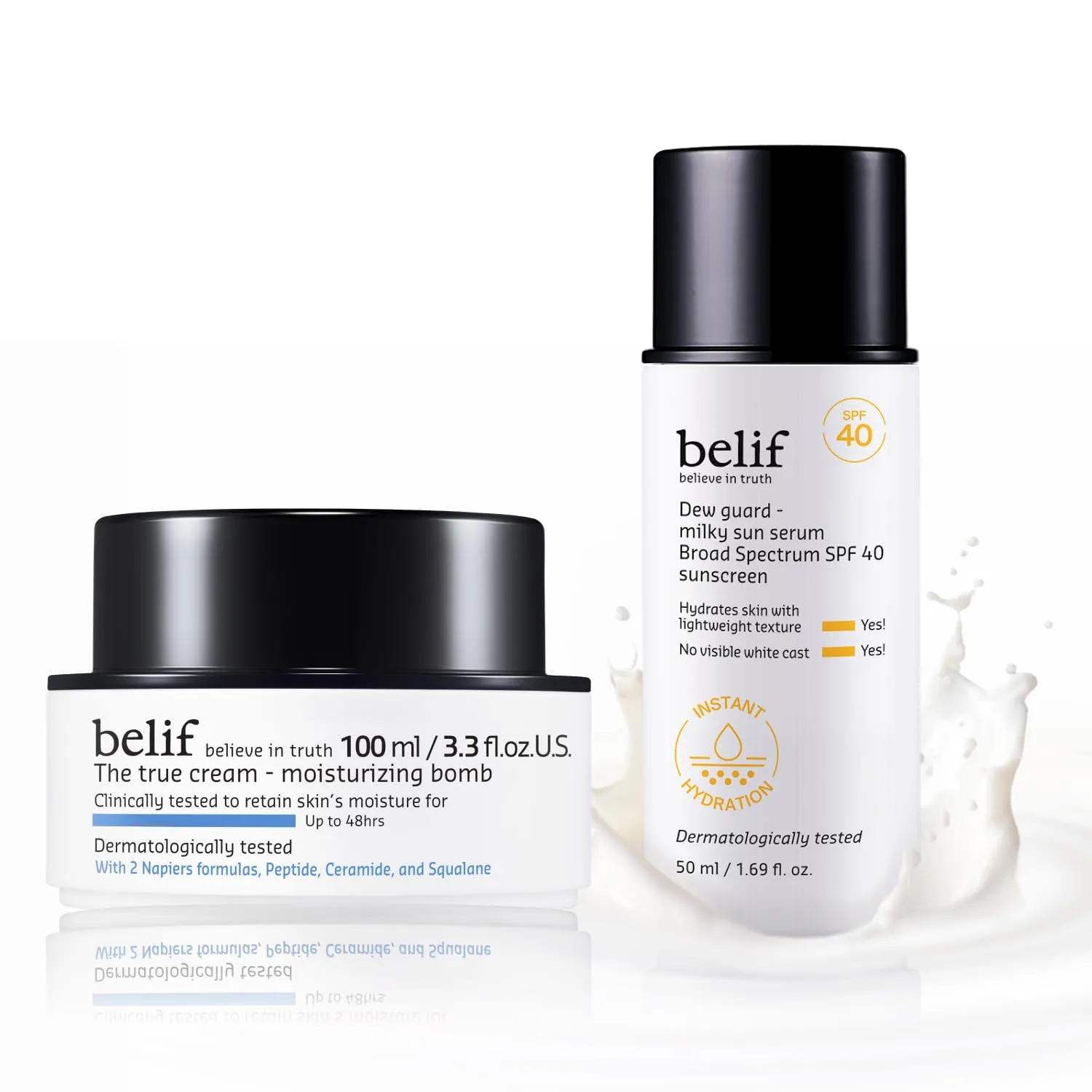 belif Ceramide & Sun Serum Duo – Moisturizing Bomb 100ml   Milky Sun Serum SPF 40 | 48hr Hydration, Barrier Repair, Lightweight UV Defense, Korean Skincare Set