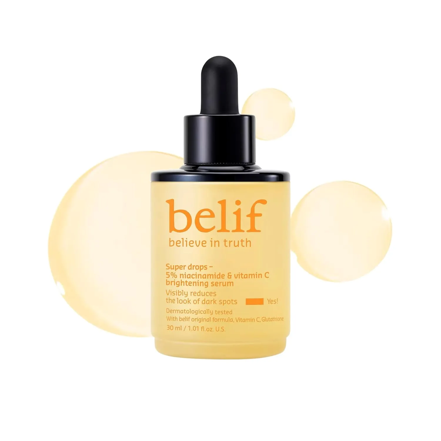 belif Super Drops 5% Niacinamide & Vitamin C Serum | Evens Skin Tone, Reduces Dark Spots & Post-Blemish Marks, Soothes Redness with AHA & Glutathione