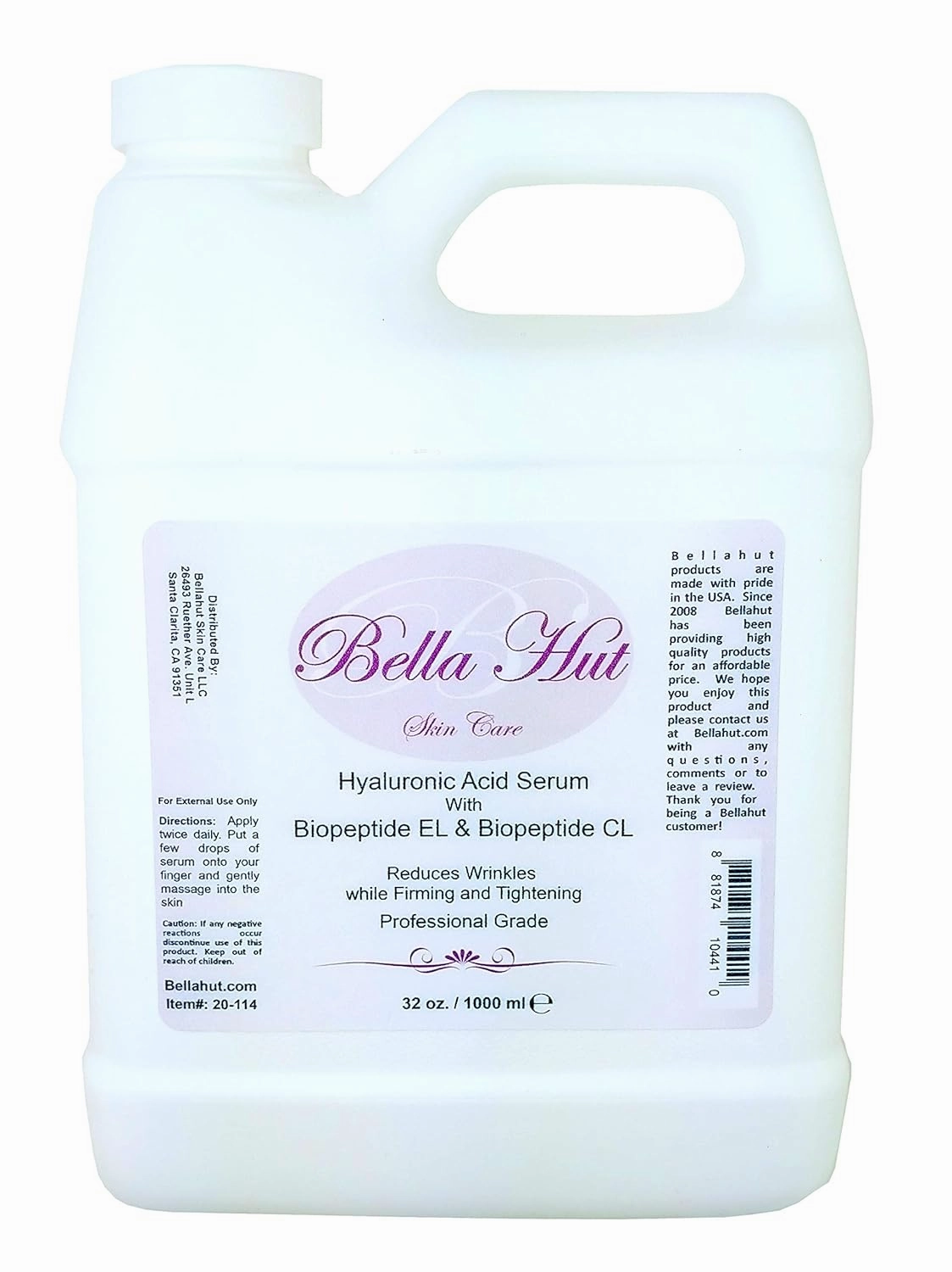 Bellahut 100% Pure Hyaluronic Acid Face Serum with Palmitoyl Hexapeptide-12 & Palmitoyl Tripeptide-1 | Collagen Rebuilding with Tightening, Firming & Increased Elasticity | MADE IN USA (16 OZ)