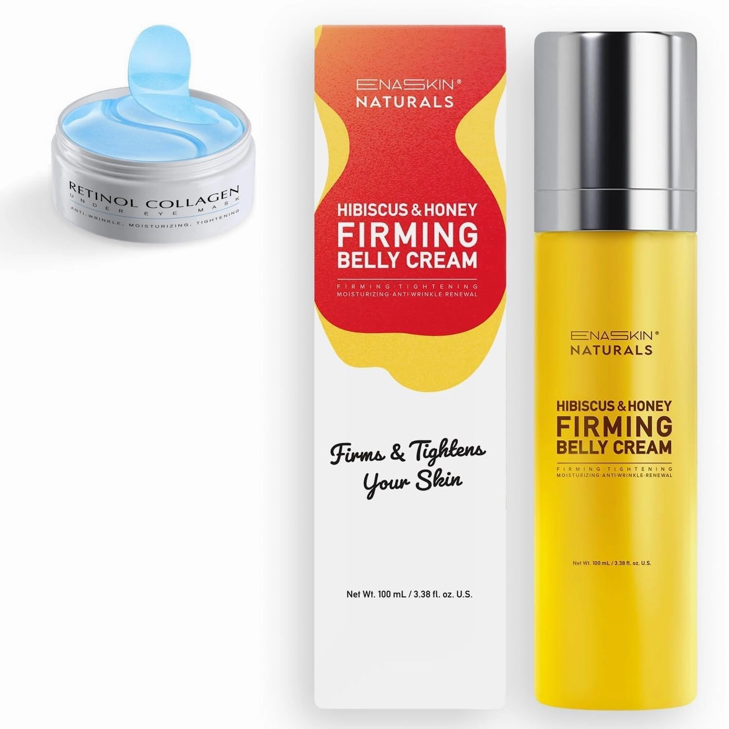 Belly Firming Cream for Firmness and Lift of Thighs & Stomach 100ML - Under Eye Patches for Dark Circles, Reduce Wrinkles Puffy & Bags, Anti Aging Moisturizer Cream and Niacinamide Serum 30 pairs