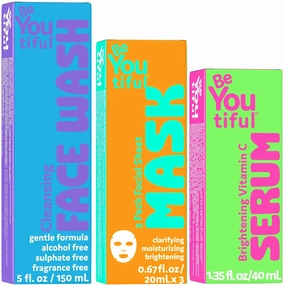 BeYoutiful 3-Piece Skincare Bundle for Kids & Teens – Face Mask Set (3ct), Vitamin C Brightening Serum (1.35oz), and Gentle Face Wash (5oz) – Preppy Skincare for Boys & Girls Ages 8–17