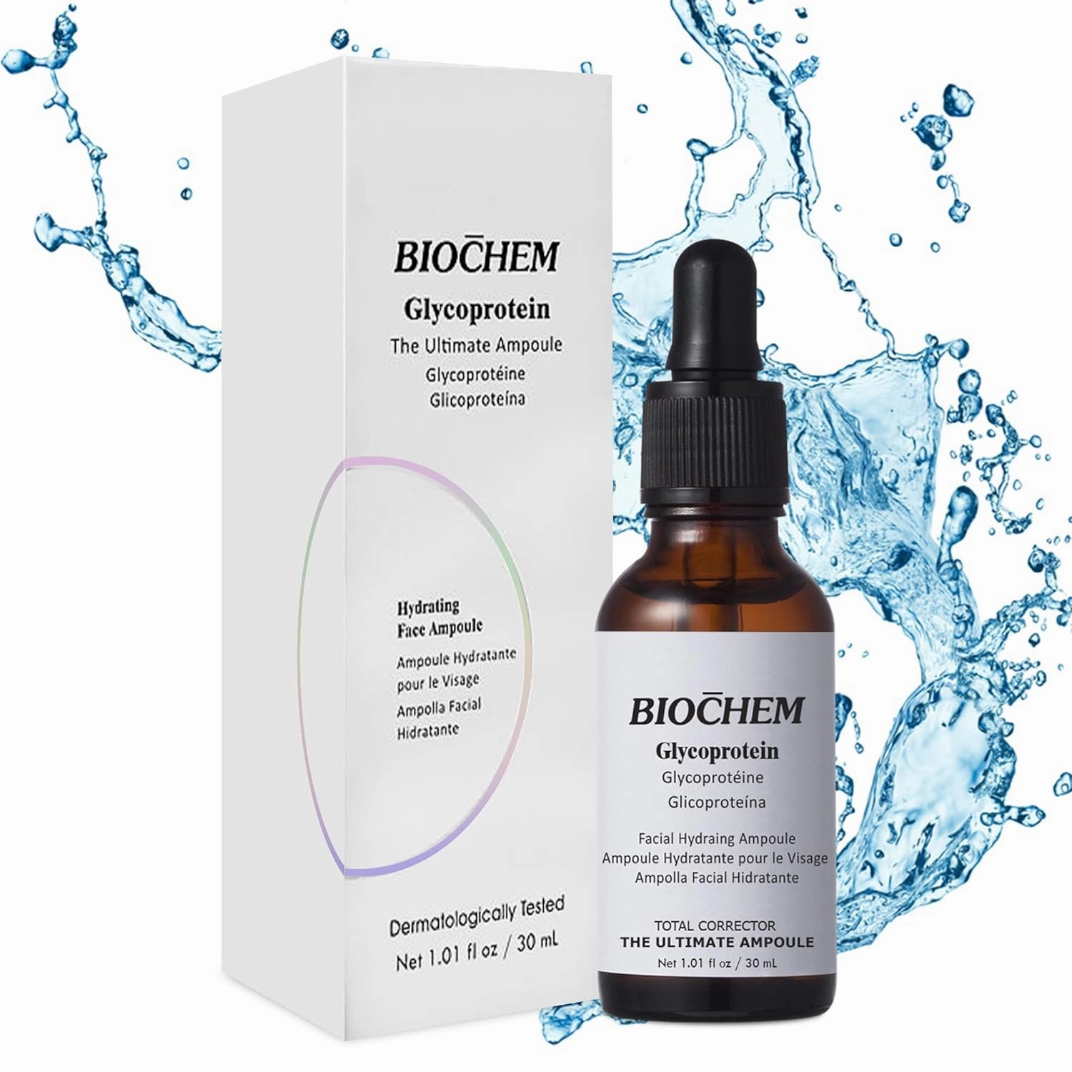 BIOCHEM Glycoprotein Hydrating Serum Ampoule – Deep Moisture   Skin Repair with Marine Glycoproteins & Hyaluronic Acid – Anti‑Aging Plumping Facial Serum, Sensitive Skin Safe, 1.01 fl oz / 30 mL