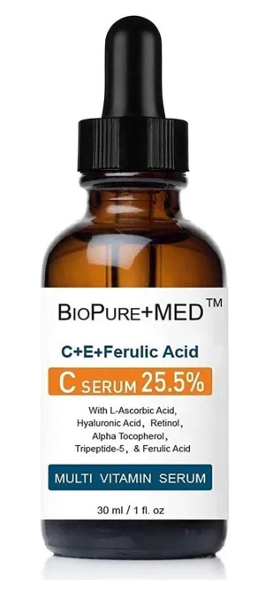 BioPureMED 25% Vitamin CE Ferulic Acid Serum for Face: Anti Wrinkle Serum with Tripeptide-5, Retinol 22, Hyaluronic Acid Best Organic Korean Skin Care Formula Vitamin C Serum/Face Moisturizer
