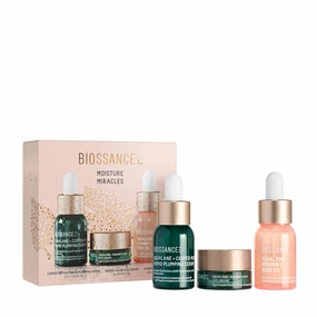 Biossance, Moisture Miracles Holiday Gift Set, Vitamin C Rose Oil, Marine Algae Eye Cream, Copper Peptide Rapid Plumping Serum, facial skincare set