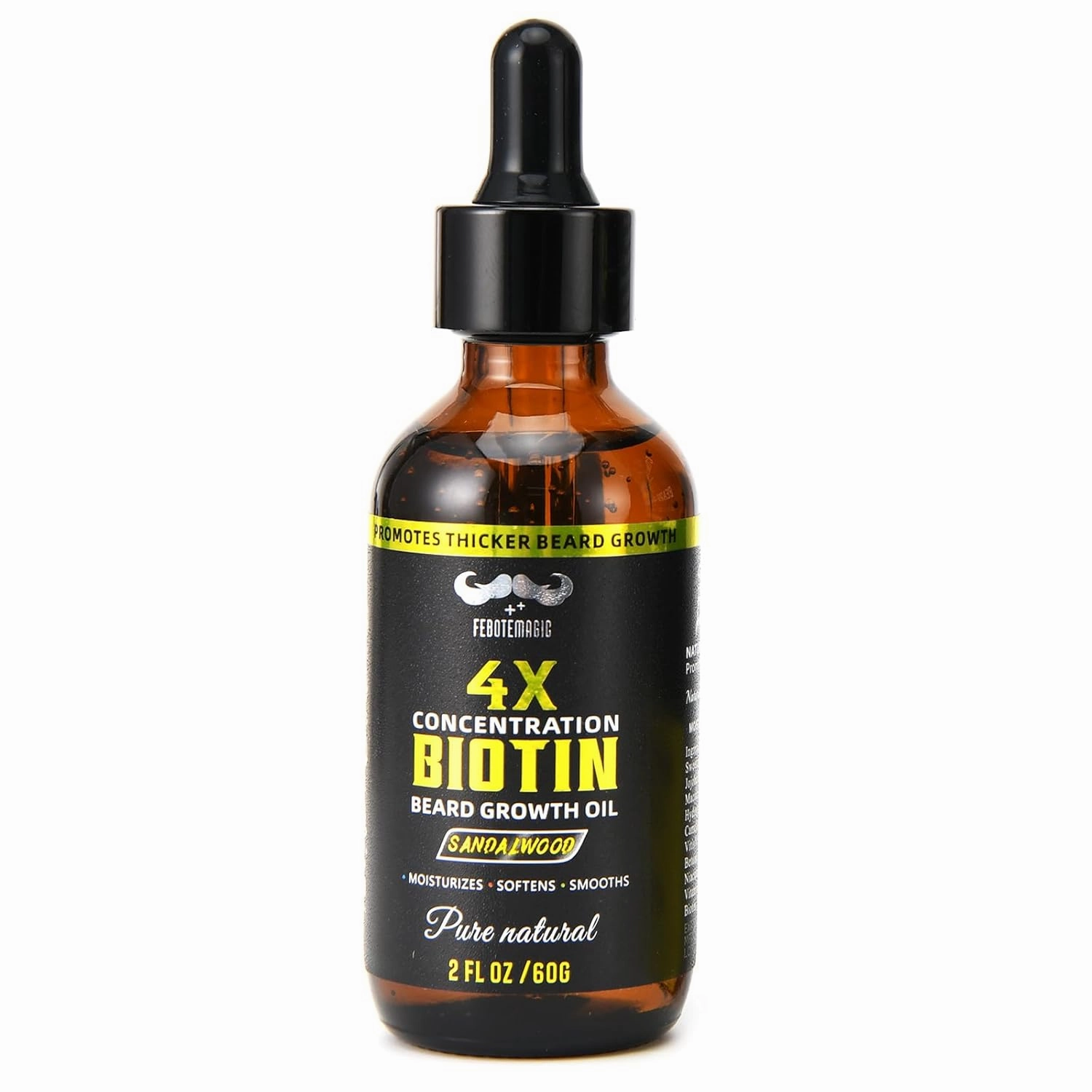 Biotin Beard Growth Oil for Men – Sandalwood Beard Serum with Castor & Grape Seed Oil for Thicker, Softer & Moisturized Beard – Ideal Gift for Father, Husband, Boyfriend – 2 oz