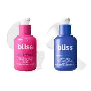 Bliss AM PM Serum Duo: Glow & Hydrate with Vitamin C   Renew & Smooth with Glycolic Acid for 24-Hour Radiant, Hydrated Skin - Daily Skincare Routine Set