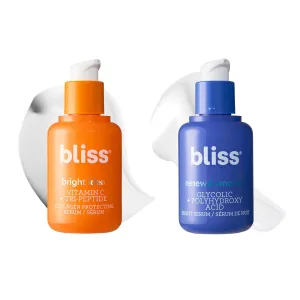 Bliss Daytime Nighttime Serum Duo: Bright Idea Vitamin C   Tri-Peptide Brightening With Renew   & Smooth Glycolic   Polyhydroxy Acid Night Serums