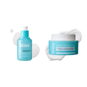 Bliss Drench & Quench Hydrating Duo: Serum   Moisturizer with 4 Types of Hyaluronic Acid for Intense Hydration - Lightweight, For All Skin Types - Clean, Vegan, Cruelty-Free