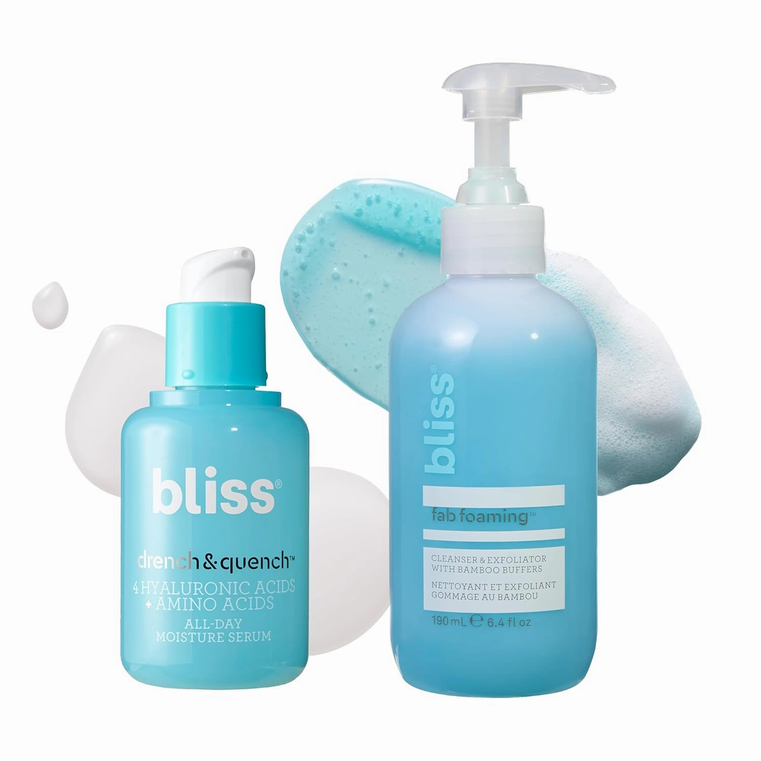 Bliss Hydration Duo: Drench & Quench Hyaluronic Acid Facial Serum   Fab Foaming 2-in-1 Cleanser - Clean, Vegan, & Cruelty-Free Skincare