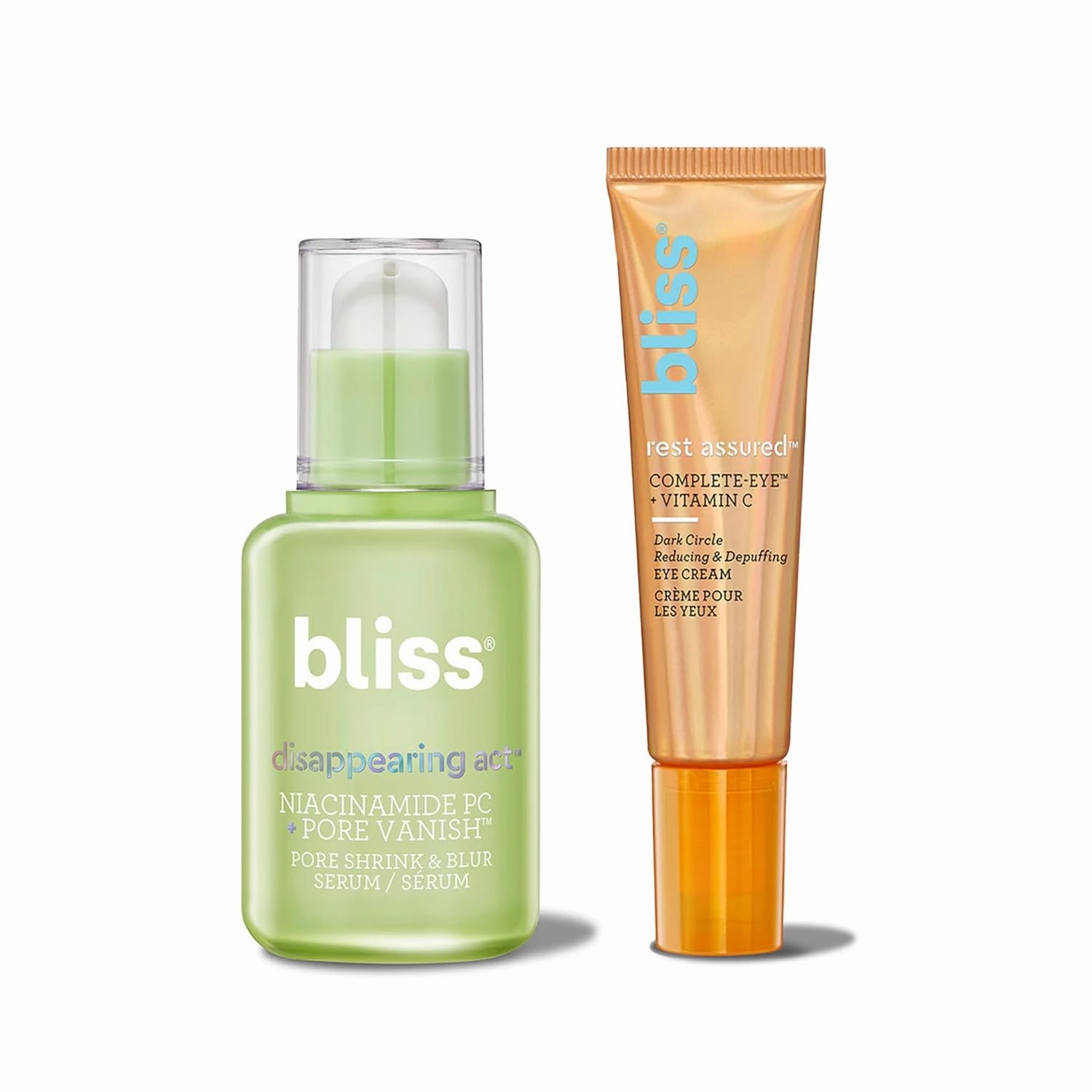 Bliss Niacinamide Disappearing Act Face Serum - Niacinamide PC Serum   Pore Vanish Complex  Bliss Rest Assured ™ Eye Cream with Vitamin C & Caffeine