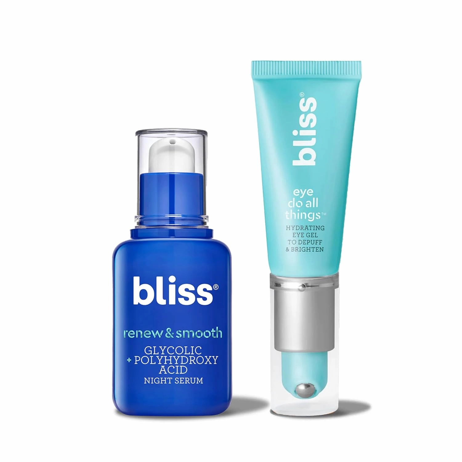 Bliss Renew & Smooth Night Face Serum- AHA Glycolic   Polyhydroxy Acid   bliss Eye Do All Things Hydrating Eye Gel Depuff & Brighten Straight-from-the-Spa