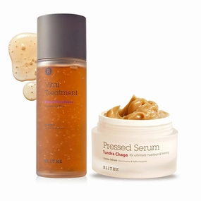 Blithe Anti Aging Face Moisturizer Set - Nourish, Firm, and Revitalize with Pressed Serum Tundra Chaga & Vital Treatment 8 Nourishing Beans