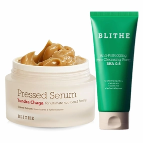 BLITHE Pressed Serum Tundra Chaga 1.68 Fl Oz   Anti-Polluaging Pore Cleansing Foam 5.07 Fl Oz