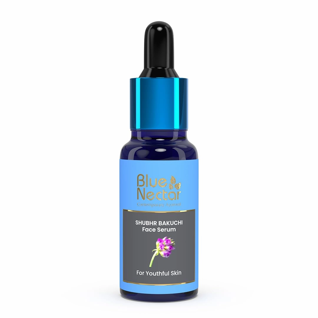 Blue Nectar Bakuchiol Anti Aging Serum for Fine Lines, Wrinkles & Dark Circles | Natural Babchi Oil Plant Based Alternate to Retinol Serum for Face (10 Herbs, 1 Fl Oz)