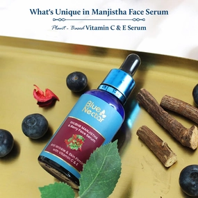Blue Nectar Manjistha Vitamin C Face Serum for Anti Wrinkle & Skin Firming (1FlOz) with along with Kumkumadi Face Oil, crafted with natural herbs for radiant skin (0.33 Fl Oz)