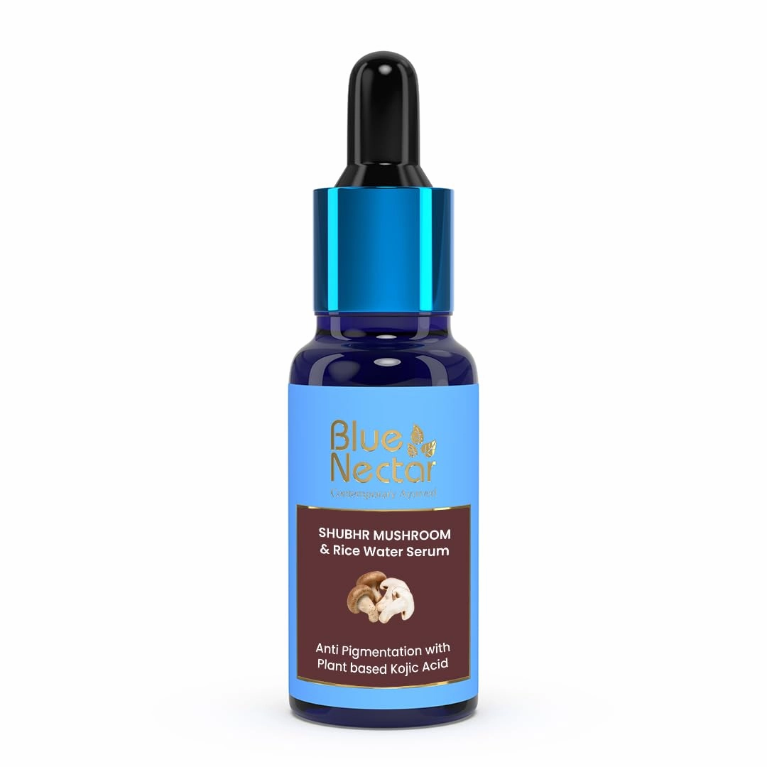 Blue Nectar Rice Water Kojic Acid Face Serum | Plant Based Almond Serum for Even Skin Tone | for Women & Men with Rice Water & Mushroom | All Skin Types (13 Herbs,1Fl Oz)