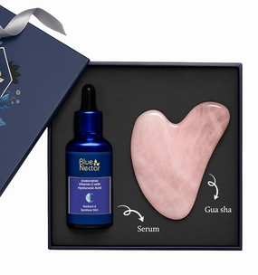 Blue Nectar Vitamin C Serum for Oily Skin & Dry Skin with Gua Sha | Plant-Based Face for Glowing Skin & Pigmentation | Hyaluronic Acid Serum for Women & Men (9 Herbs, 30ml)