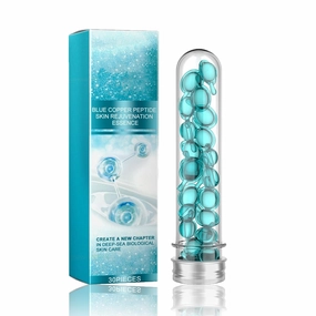 Blue Peptides Serum Copper Capsules - 30 Capsules, Glow Brightening Face Essence Emulsion Capsule, Tighten Skin, Brighten Skin Tone, Anti-Aging, Repairs Sun Damage & Hyaluronic Acid (01)