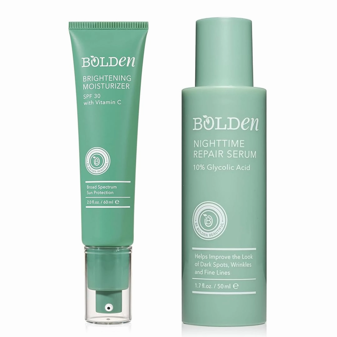 Bolden Brightening Moisturizer & Nighttime Repair Skincare | SPF 30 Vitamin C Moisturizer & Nighttime Repair Serum for Dark Spots | Acne-Prone & Melanin-Rich Skin