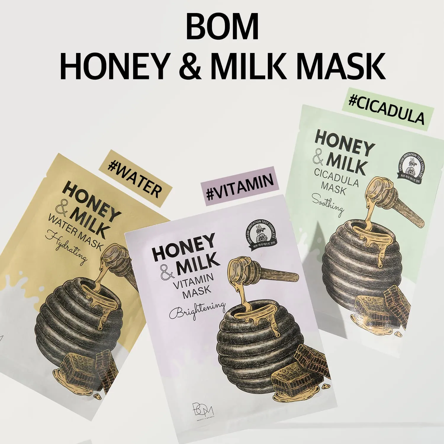 bom Honey Milk Water Face Mask 10 Pack Deep Hydrating Nourishing Facial Sheet Masks with Honey and Milk Complex, Aquaxyl